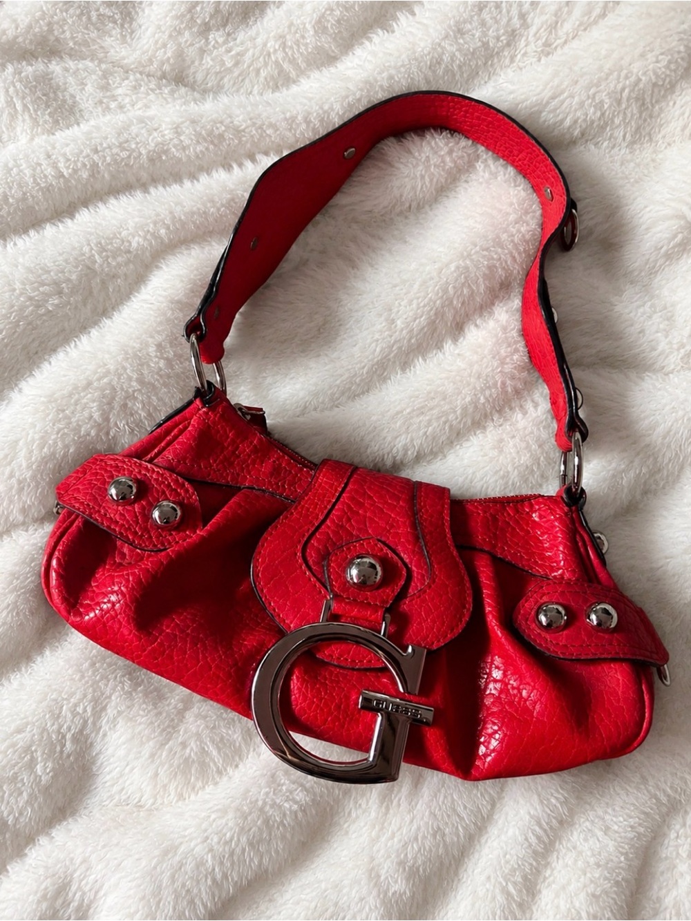 Guess Red Shoulder Bag with Silver G Accent
